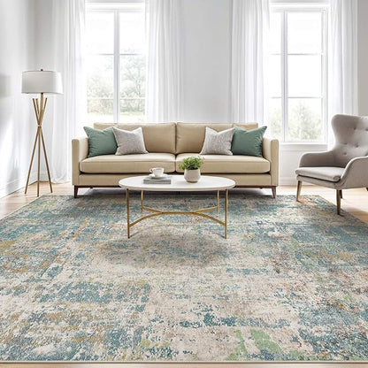 6x9 Area Rugs Living Room: Washable Large Abstract Neutral Modern Soft Rugs Stain Resistant Indoor Floor Non-Slip Accent Carpet for Bedroom Nursery Playroom Office Dining Room Home Decor- Teal