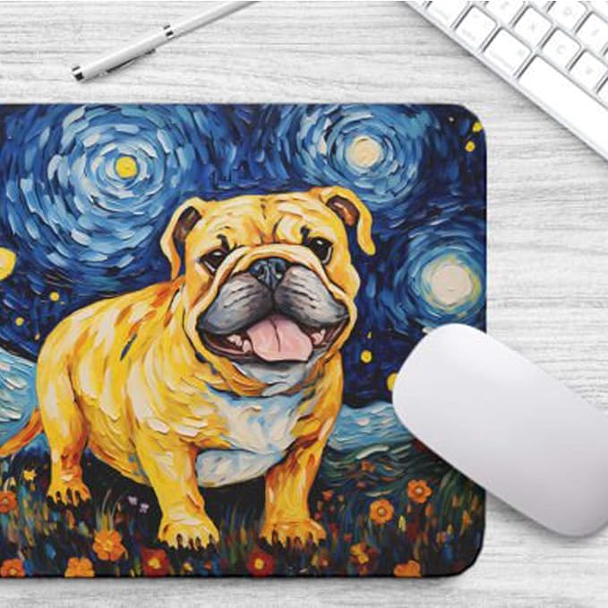 Starry Night Dog Mouse Pad for Home Office Gaming Working Desk Computer Desktop Accessories Non-Slip Rubber Mouse Pad for Dog Lovers (Bulldog)