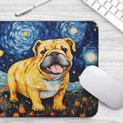 Starry Night Dog Mouse Pad for Home Office Gaming Working Desk Computer Desktop Accessories Non-Slip Rubber Mouse Pad for Dog Lovers (Bulldog)