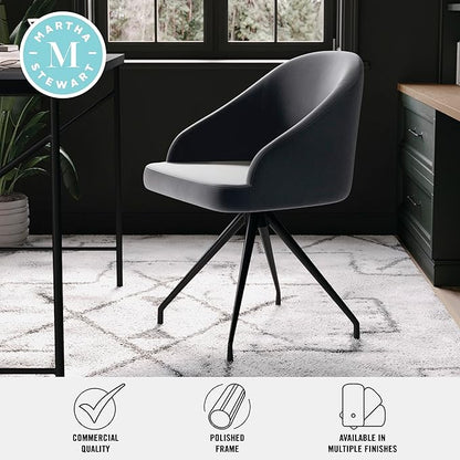 Martha Stewart Sora Stationary Swivel Task Chair with Sloped Arms for Home Office in Gray Velvet with Oil Rubbed Bronze Frame