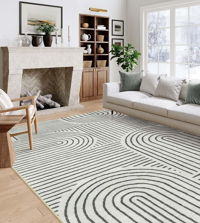 Lahome Abstract 8x10 Area Rugs for Living Room Bedroom, SoftWashable Rugs 8x10, Ultra-Thin Non-Slip Modern Dining Room Rug Non-Shedding Accent Carpet for Office Darrell (8x10ft,Black)