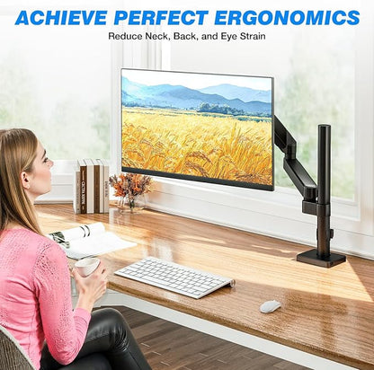 Single Monitor Arm Desk Mount, Adjustable Extra Long Monitor Stand for 17-34 Inch Screens, Hold up to 22 lbs, VESA 75/100mm Mount with Tilt, Swivel, Rotation