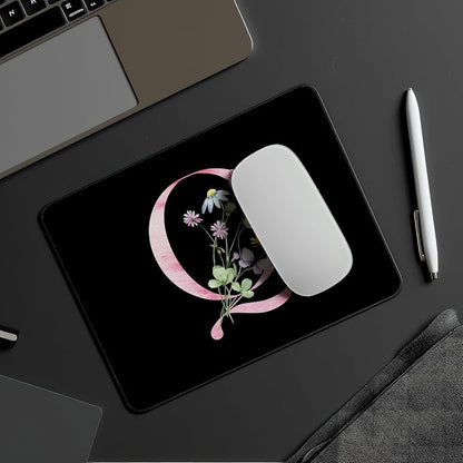 Mouse Pad Pinks Flowers Initial Letters Mousepad Desktop Laptop Computer Accessories Home Office Gaming Work Desk Computer Non-Slip Rubber Monogram Floral Alphabet A-Z mousepad (Q)