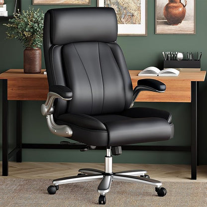 Executive Office Chair, Ergonomic Desk Chair, 500lbs Heavy Duty Comfy Computer Chair with Adjustable Lumbar Support, Flip-up Arms, Wide Thick Seat, High Back Office Chair for Back Pain