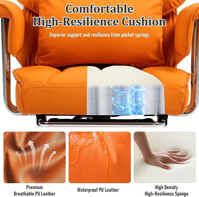 DYHOME 500 lbs Reclining Massage Office Chair with Foot Rest, Kneading Massage Home Office Chairs, High Back Office Desk Chair, Thicker Cushion, Big and Tall Ergonomic Chair for Heavy People, Orange