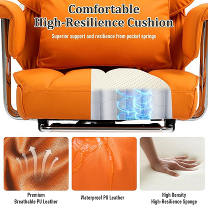 DYHOME 500 lbs Reclining Massage Office Chair with Foot Rest, Kneading Massage Home Office Chairs, High Back Office Desk Chair, Thicker Cushion, Big and Tall Ergonomic Chair for Heavy People, Orange