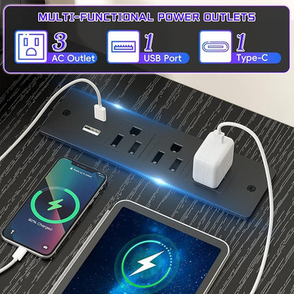 DurayLoly 40" L- Shaped Gaming Desk with LED Lights & Power Outlet,Gaming Desk with Monitor Stand for Gamer,Home Office Desk with Drawer for Student Study Room,Bedroom,Small Working Room,Black