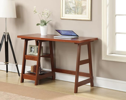 Convenience Concepts Designs2Go Trestle Desk 47" - Modern Desk or Vanity with Shelves, for Office, Dorm, Living Room, Cherry