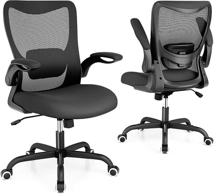 MUXX.STIL Office Chair, Ergonomic Desk Chair with Adjustable Lumbar Support and Flip up Armrest, Breathable Mesh Computer Chair for Home Office, Black