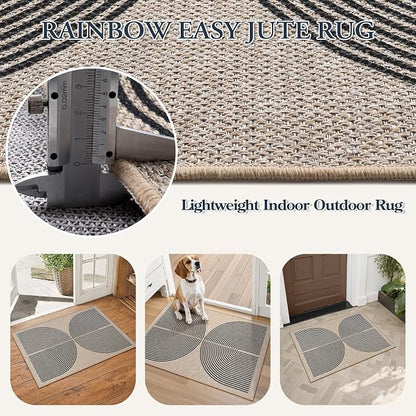 Lahome Enfys Rainbow Easy Jute Rug, 20"x32" Front Door Welcome Mat Non Slip Entry Way Rugs Indoor, Farmhouse Nature Washable Non Shedding Low Pile Floor Carpet for Porch