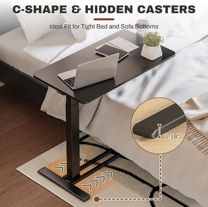 SANODESK Adjustable Overbed Bedside Table Pneumatic Adjustable Height Laptop Computer Standing Desk Cart with Tray, Hospital and Home Use(23.6" W x 13.8" D, Walnut)