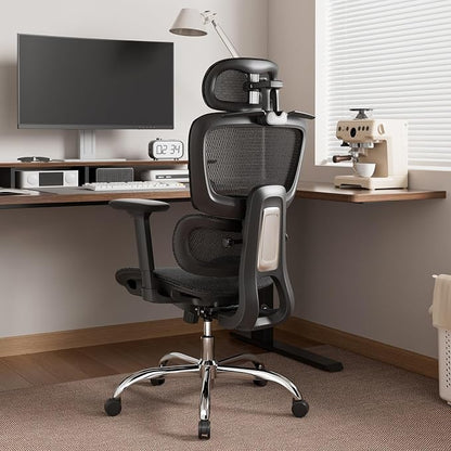 Ergonomic Office Chair with 3D Headrest, Computer Chair with Adjustable Backrest & 3D Armrest, Gaming Chair with Adaptive Lumbar Support, Mesh Backrest & Cushion, Black