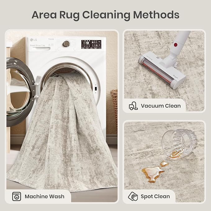 Valenrug Washable Rug 9x12 - Stain Resistant 9x12 Area Rugs for Living Room, Non Slip Backing Printed Rugs for Bedroom, Folable Machine Washable Area Rug(Beige,9'x12')