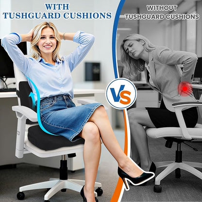 TushGuard Back&Seat Cushion, Car Seat Office Chair Cushions, Memory Foam Lumbar Back Support Pillow, Portable Airplane Seat Cushion for Travel, Computer Desk, Wheelchair, Driving (Black, X-Large)