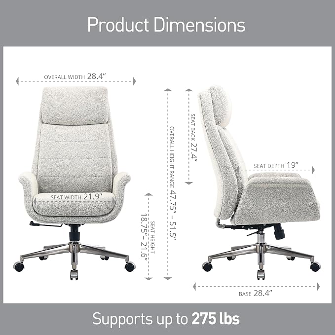 Realspace® Modern Comfort Pizana Bouclé Fabric High-Back Executive Office Chair, Light Sand/Brushed Nickel, BIFMA Compliant