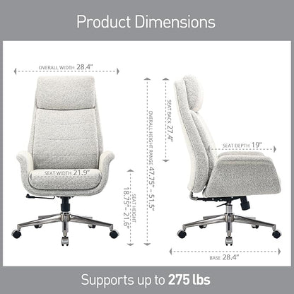 Realspace® Modern Comfort Pizana Bouclé Fabric High-Back Executive Office Chair, Light Sand/Brushed Nickel, BIFMA Compliant