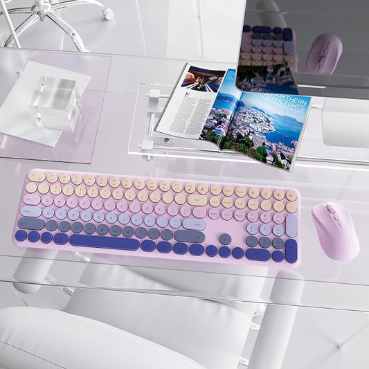 Wireless Keyboard and Mouse Combo, 2.4GHz USB Plug-and-Play, 110-key Design, Full-Size Ultra-Thin Silent Keyboard, Compatible with laptops/desktops/PCs（Gradient Purple）
