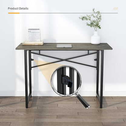 Lutown-Teen 47 inch Folding Desk, Writing Gaming Computer Camping Table, No Assembly Required Home Office Desk, Black Oak