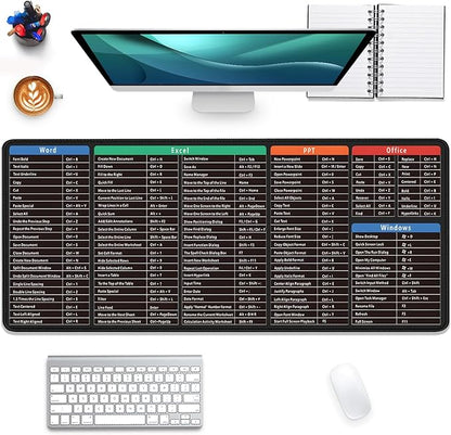 Large Extended Gaming Mouse Pad with Word Excel Office Software Excel Shortcuts PPT Windows,Stitched Edges Non-Slip Waterproof Rubber Base Mouse Pad for Office Desk Pad(27.5X11.8 in)