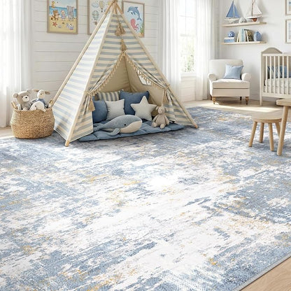 RELEANY Washable Area Rugs 6'x9' Non-Slip Modern Abstract Soft for Living Room Entryway Bedroom Kitchen, Print Pattern, Light Blue