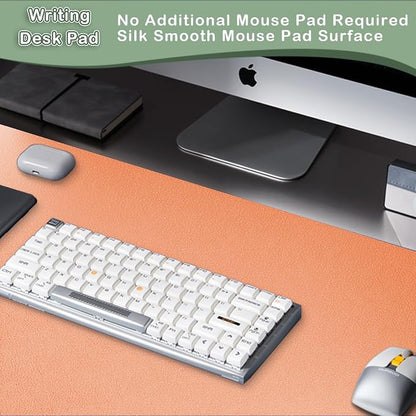 Boutilon Leather Desk Pad Protector,Non-Slip Mouse Pad,Laptop Desk Pad,Office Mouse Mat,Waterproof Leather Desk Blotter,Desk Writing Pad for Office and Home (L-Orange,35"x 17")