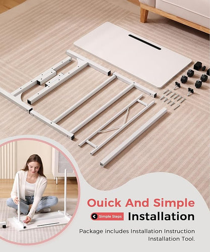 KLSMYHOKI Standing Desk Adjustable Height, Mobile Stand Up Desk with Wheels Small Computer Desk Rolling Desk, Portable Laptop Desk White Standing Table Home Office Desks 16"x31.5" Height 27"-43.5"