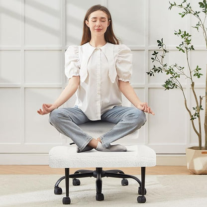 Criss Cross Legged Office Chair with Wheels,Swivel Meditation Chair for ADHD,Ergonomic Desk Chair with Thicken Adjustable Footstool,Fabric Sitting Fidgeting Kneeling Chair for Home Yoga Offwhite