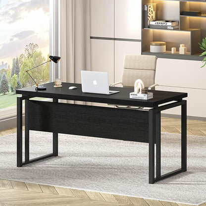 EXCEFUR Black Desk for Home Office, Modern Computer Desk, Wood and Metal Writing Study Table for Workstations, Living Room, Bedroom, 53 Inch