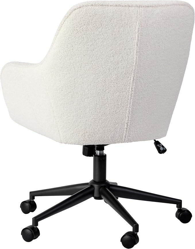 Martha Stewart Rayna Swivel Task Chair with Flared Arms for Home Office in White Boucle with Oil Rubbed Bronze Frame