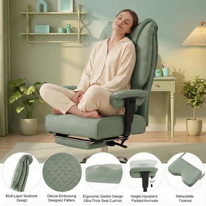 EXCEBET Big and Tall Office Chair 400lbs Wide Seat, Leather High Back Executive Office Chair with Foot Rest, Ergonomic Chairs Lumbar Support for Lower Back Pain Relief (Light Green)