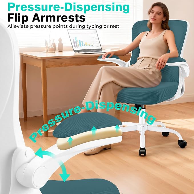 AreShark Office Chair - Ergonomic Breathable Mesh Desk Chair with Adjustable Lumbar Support and Flip-up Armrests - Executive High Back Rolling Swivel Comfortable Computer Gaming Chair for Home Office