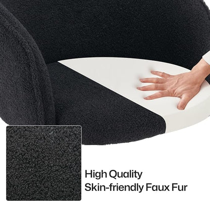 KCC Faux Fur Office Desk Chair, Comfy Fluffy Swivel Modern Leisure Armchair with Wheels, Upholstered Comfy Fuzzy Vanity Makeup Chair Height Adjustable for Teens Women Girls Elegant Home Office