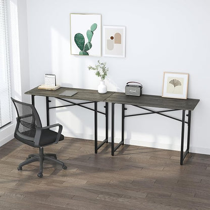 Lutown-Teen 47 inch Folding Desk, Writing Gaming Computer Camping Table, No Assembly Required Home Office Desk, Black Oak