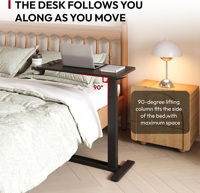 SANODESK Mobile Standing Desk with Hidden Wheels,Pneumatic Laptop Desk Rolling Computer Cart Movable Height Adjustable Small Sit Stand Desk for Home Office(27.6" W x 15.7" D, Black)