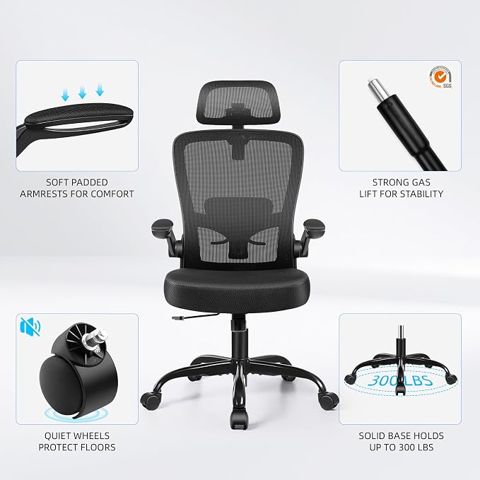 FelixKing Office Chair, Desk Chair with Adjustable Lumbar Support, Ergonomic Computer Chair with High Back and Armrest, Adjustable Height Gaming Chair Home Office Swivel Chair, Pack of 10, Black