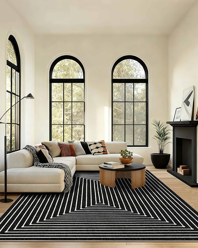 Latte&Fog 8x10 Area Rugs for Living Room, Large Modern Abstract Washable Rug, Boho Non Slip Low Pile Carpet for Indoor Bedroom Dining Room, Office, Dorm, Classroom, Farmhouse and Kids Room