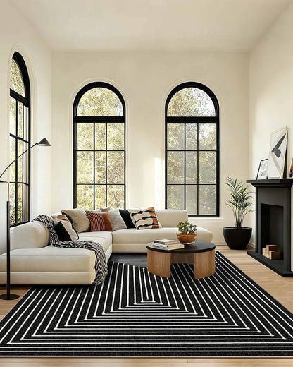Latte&Fog 8x10 Area Rugs for Living Room, Large Modern Abstract Washable Rug, Boho Non Slip Low Pile Carpet for Indoor Bedroom Dining Room, Office, Dorm, Classroom, Farmhouse and Kids Room
