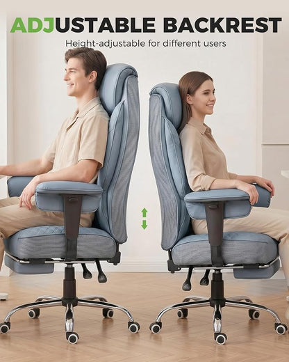 GTPLAYER Big and Tall Office Chair, High Back Computer Gaming Chair with Ergonomic Lumbar Support &Pocket Spring Cushion for Lower Back Pain Relief, Leather Executive Chair with Foot Rest, Blue