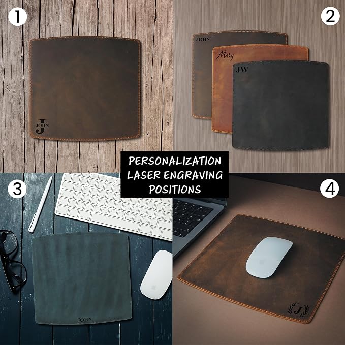 Personalized Handmade Leather Mouse, Handcrafted Leather Mouse Mat for Office, Protective Mouse Pad, Red