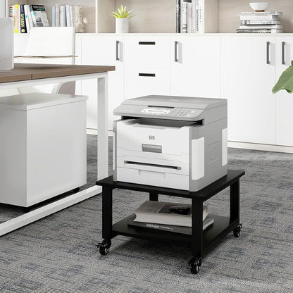 Natwind 2 Tiers Office Movable Laser Printer Copier Stand Cart Under Desk Heavy Duty Dark Brown Rolling Table with Storage Floor-Standing Holder on Wheels Fax Paper Organizer Shelf for Home (Black)