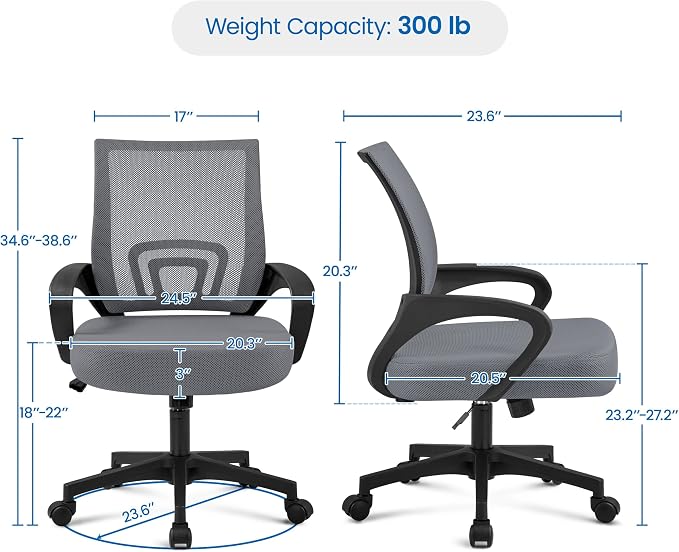Topeakmart Executive Desk Chair Ergonomic Mesh Back Office Chair Adjustable Work Chair with Lumbar Support and Swivel Rolling Wheels for Home Office Study, Dark Grey