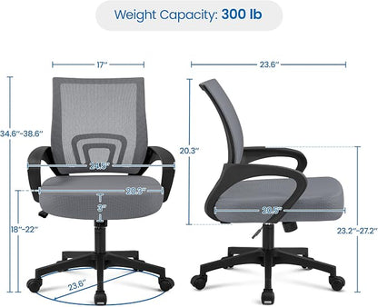 Topeakmart Executive Desk Chair Ergonomic Mesh Back Office Chair Adjustable Work Chair with Lumbar Support and Swivel Rolling Wheels for Home Office Study, Dark Grey