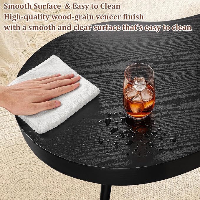 Black Coffee Table Wooden Cloud Shaped Coffee Tables with Thick Top Mid-Century Modern Irregular Center Living Room Tables Cute Floor Table for Living Room Bedroom Apartment
