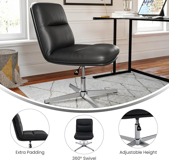 Flash Furniture Chloe Commercial Mid-Back Swivel Office Chair, Padded LeatherSoft, Adjustable Height, Ergonomic Mid-Rise Back, Armless, Stationary, Black/Chrome
