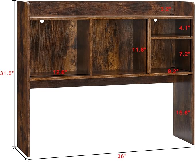 Nromant Desktop Bookshelf, Wooden Desk Storage Hutch with 6 Shelves for Computer Desk, 3-Tier Desktop Display Organizer Rack for Office Home (Brown)