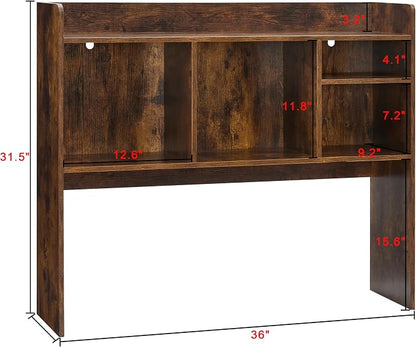 Nromant Desktop Bookshelf, Wooden Desk Storage Hutch with 6 Shelves for Computer Desk, 3-Tier Desktop Display Organizer Rack for Office Home (Brown)