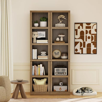 blini Wooden Bookshelf and Bookcase 5 Tier Narrow Bookshelves Set of 2, Vintage Oak Tall Bookshelf with Storage Cabinets for Living Room, Home Office, Library (Vintage Oak, 5-Shelf Narrow)