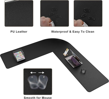 Mydours 61" x 69" x 20" L Shaped Desk Pad (Black), Extra Large Dual-Sided PU Leather Corner Desk Mat Protector for Home Office Computer Gaming
