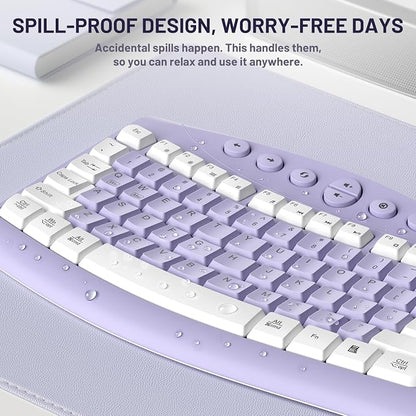 Wireless Keyboard and Mouse Combo,2.4G Full Size Ergonomic Curved Silent Keyboard with Fn Multimedia Keys for Office and Home, 3-DPI Quiet Mouse for Windows,Mac OS Desktop/Laptop/PC (Purple-A)