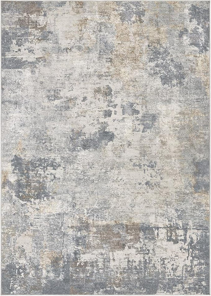 UERMEI 9x12 Area Rug Living Room Rugs - Washable Neutral Modern Abstract Soft Thin Large Rug Indoor Floor No Slip Rug Carpet for Bedroom Under Dining Table Home Office Decor - Blue Grey